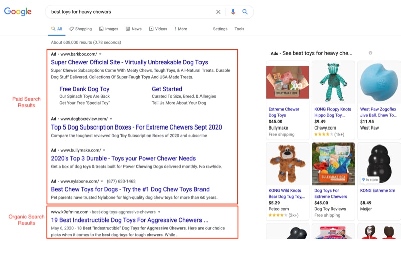 paid vs organic search results