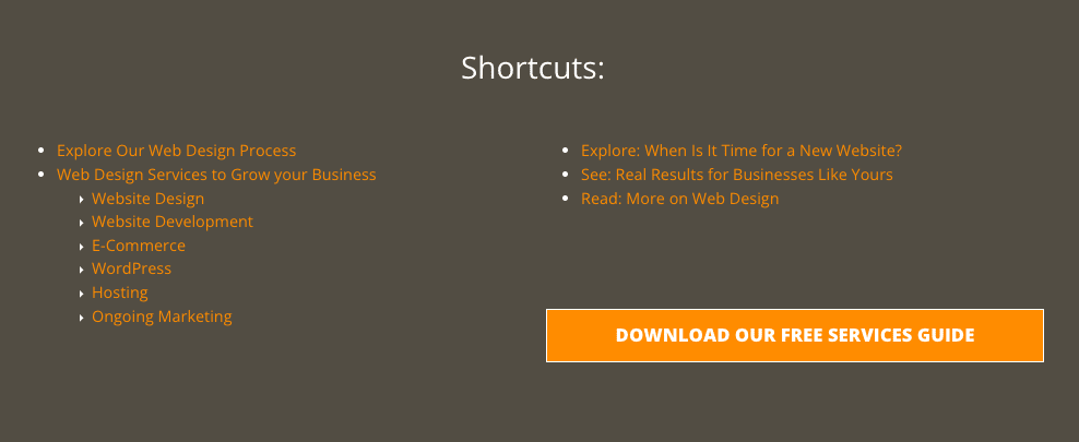 Shortcuts menu