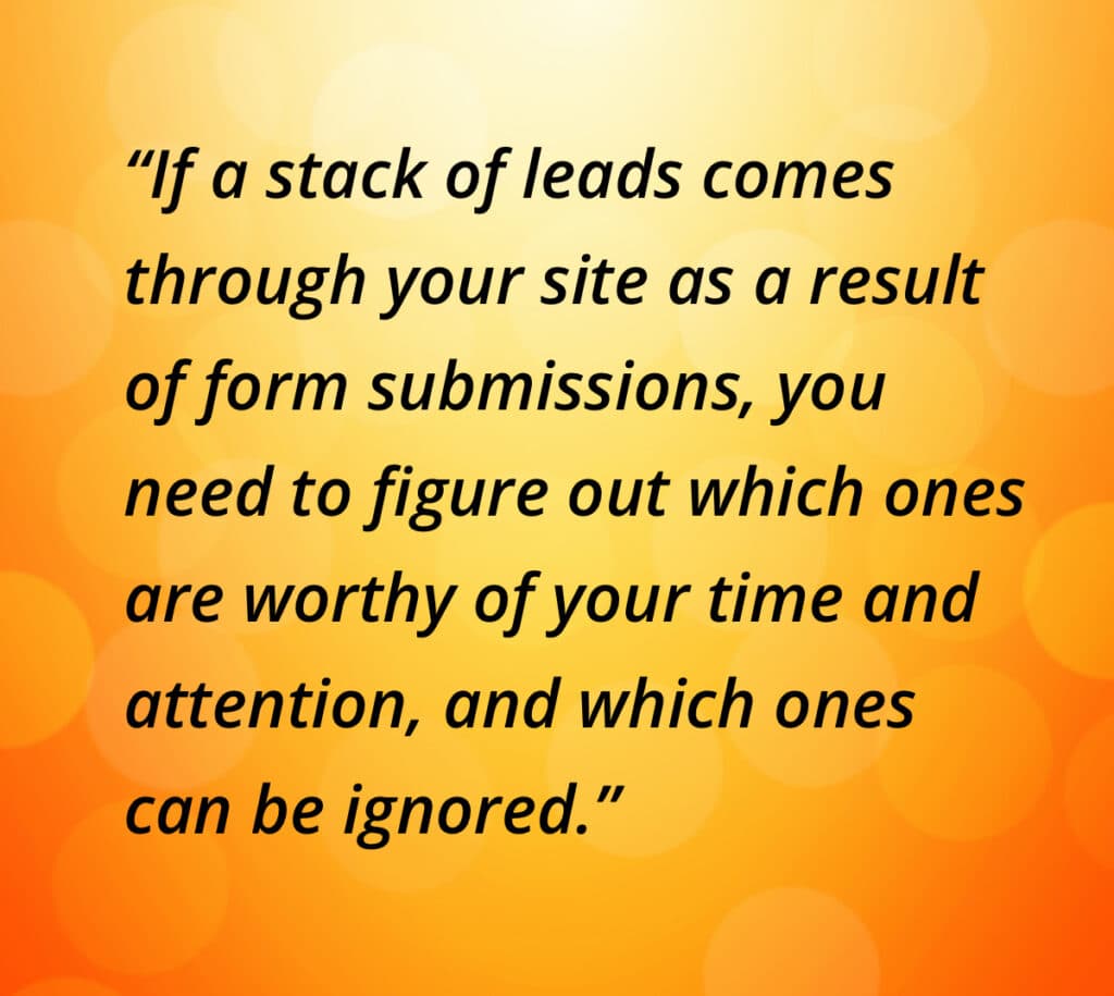 If a stack of leads comes through your site as a result of form submissions, you need to figure out which ones are worthy of your time and attention, and which ones can be ignored.