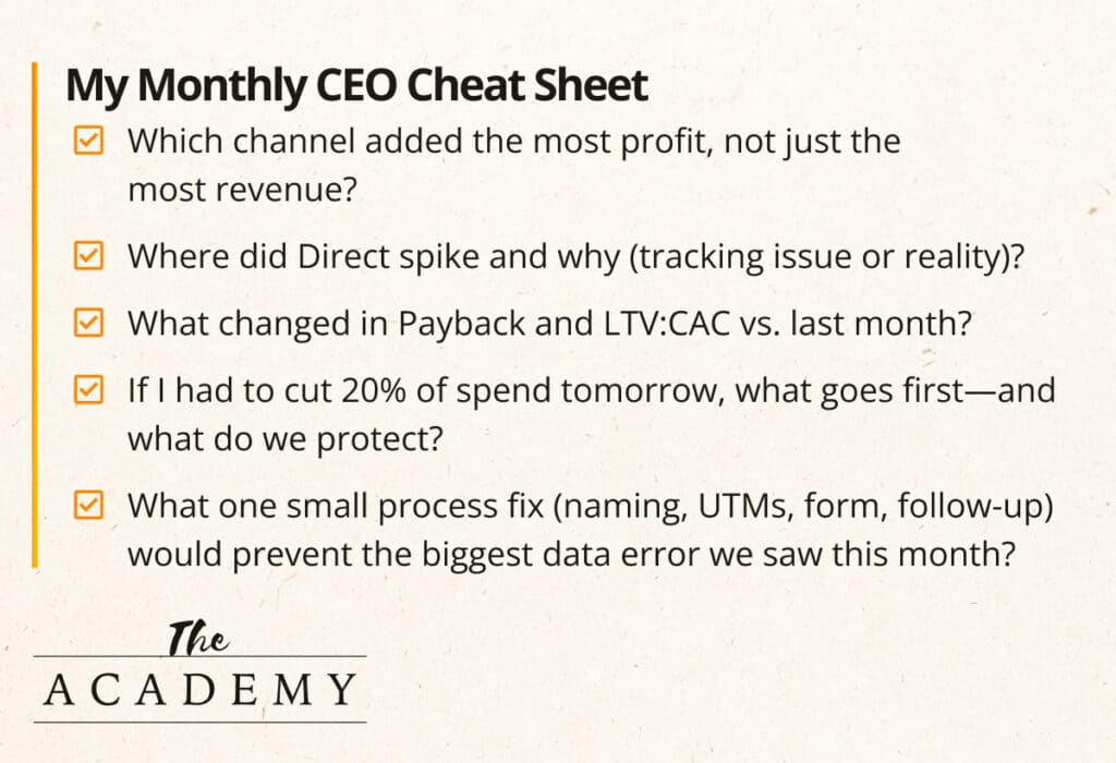 Monthly CEO cheat sheet